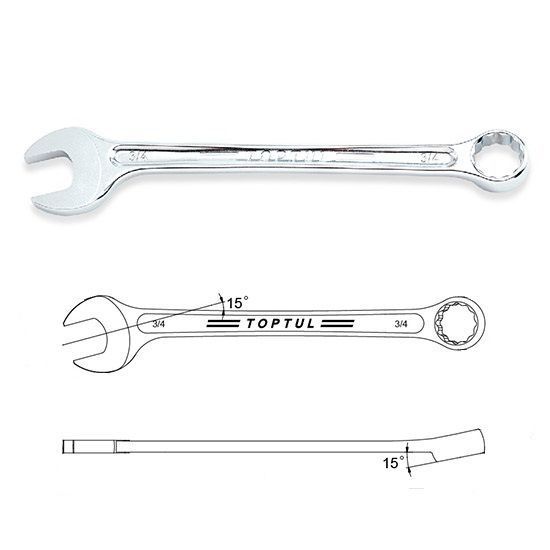 Набір ключів комбінованих на холдері 12 шт. дюймовий 1/4"-7/8" TOPTUL GBAC1201 GBAC1201 фото