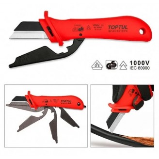 Нож кабельный изолированный 1000V VDE со сменным лезвием  TOPTUL SFAC5018V4