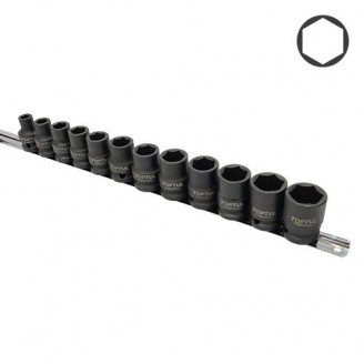 Набор ударных головок 1/2" 12 ед. 8,10,12~19,21,22мм (на планке) TOPTUL GAAQ1612M