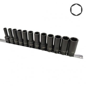 Набор ударных длинных головок 1/2" 12 ед. 8,10,12~19,21,22мм (на планке) TOPTUL GAAQ1614D