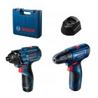 Аккумуляторный набор инструментов 06019G8023 Bosch дрель-шуруповерт GSR 120-LI + ударный гайковерт GDR 120-LI в вализе с 2 акб GBA 12V по 2.0Ah и з/у