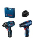 Аккумуляторный набор инструментов 06019G8023 Bosch дрель-шуруповерт GSR 120-LI + ударный гайковерт GDR 120-LI в вализе с 2 акб GBA 12V по 2.0Ah и з/у