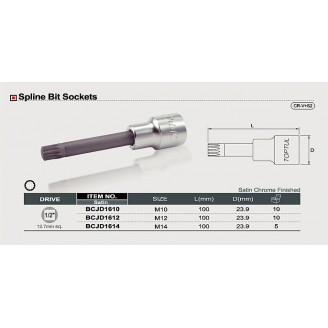 Головка с насадкой SPLINE M10 L140мм 1/2" BCMD1610 TOPTUL