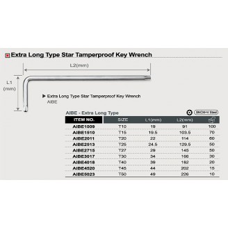 Ключ TORX Г-обр. T-30 длинный с отверстием AIBE3017 TOPTUL